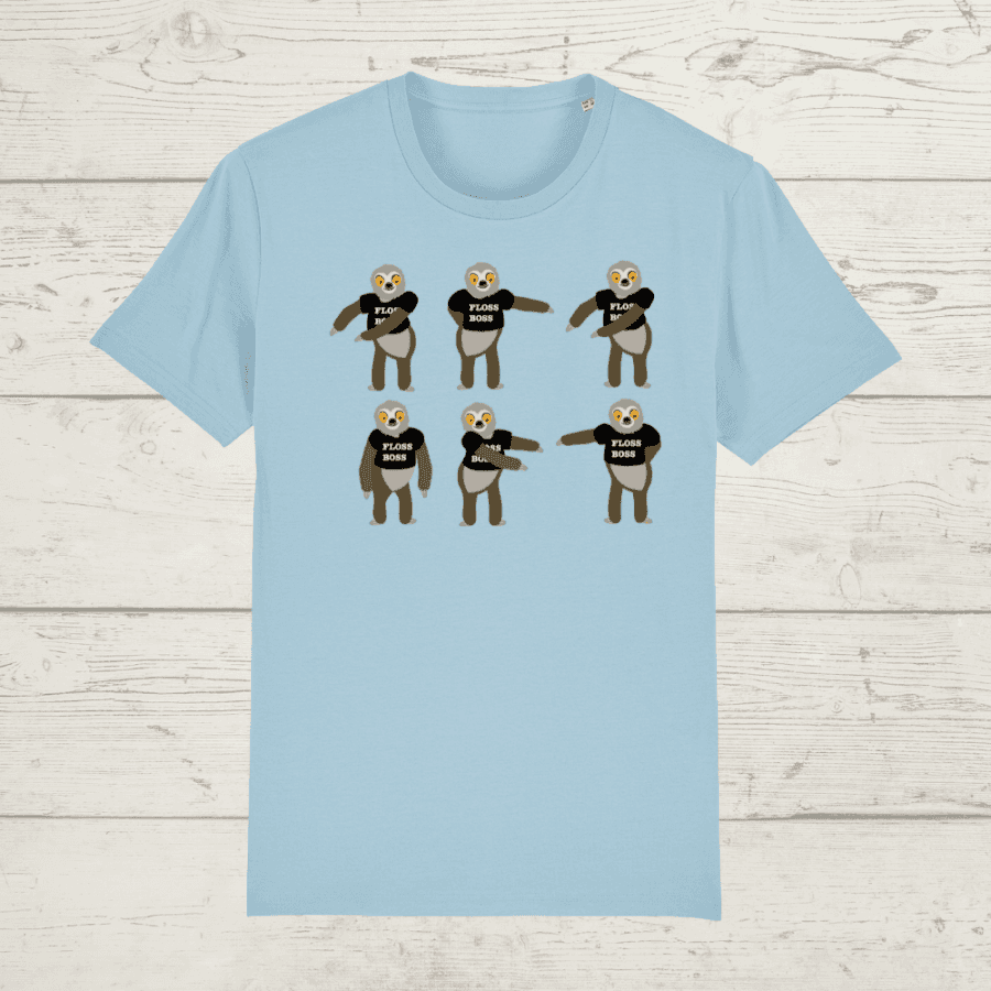 Kid’s classic fit sloth floss boss t-shirt - baby blue / xs