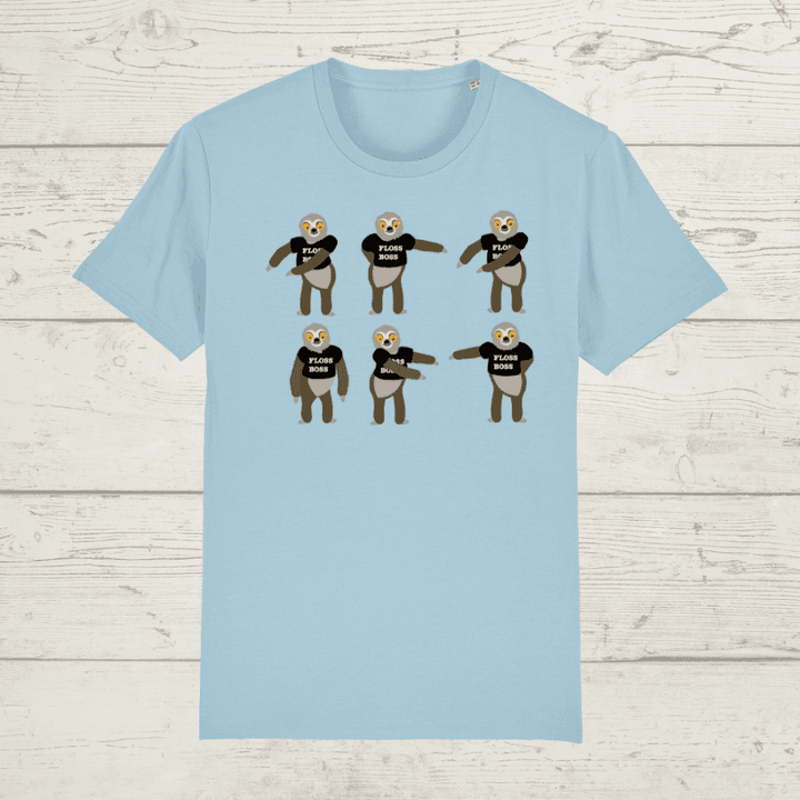 Kid’s classic fit sloth floss boss t-shirt - baby blue / xs