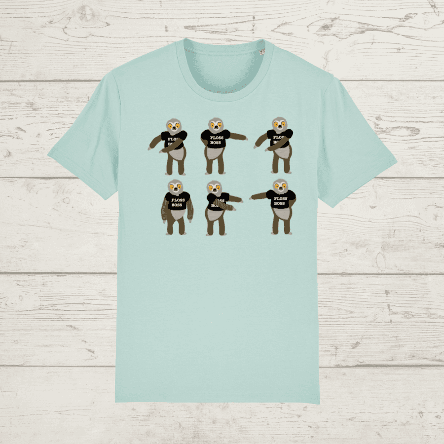 Kid’s classic fit sloth floss boss t-shirt - caribbean blue