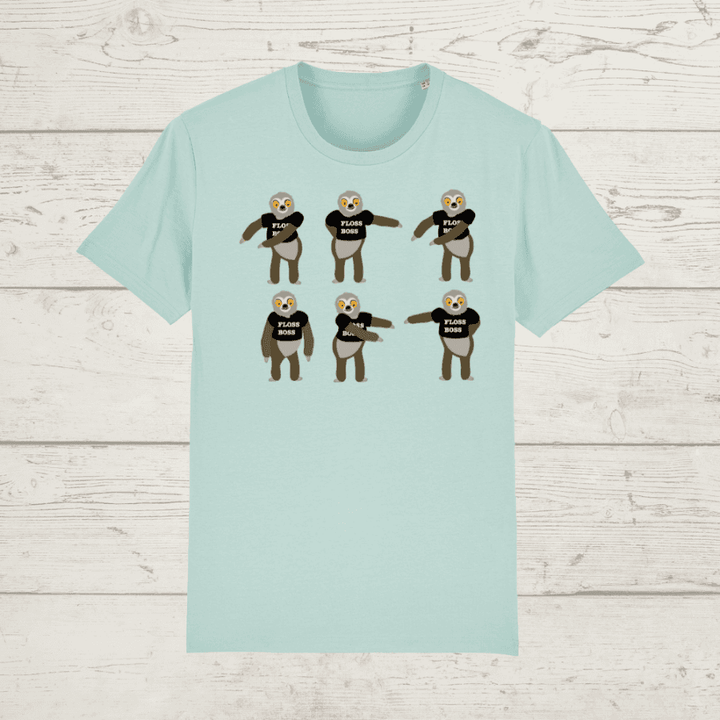 Kid’s classic fit sloth floss boss t-shirt - caribbean blue