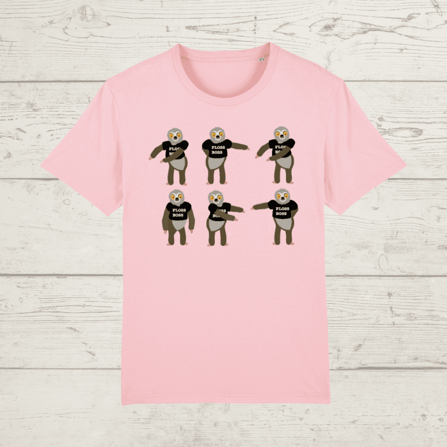 Kid’s classic fit sloth floss boss t-shirt - cotton pink /
