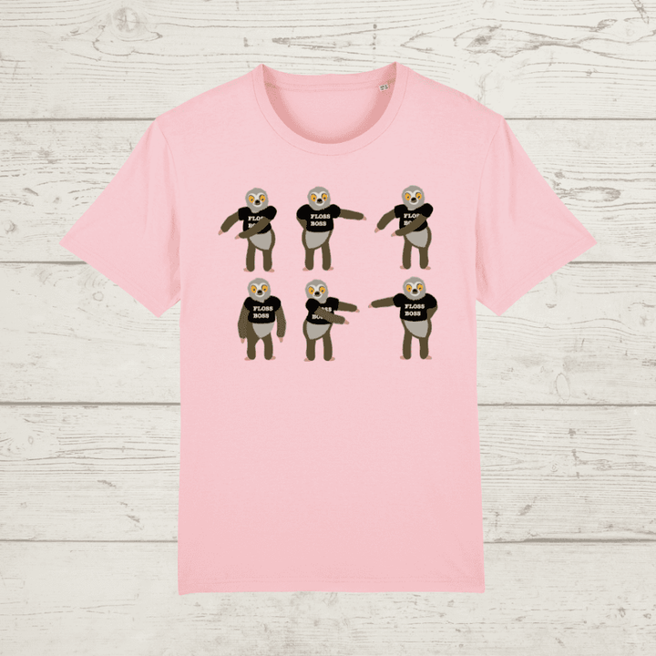 Kid’s classic fit sloth floss boss t-shirt - cotton pink /