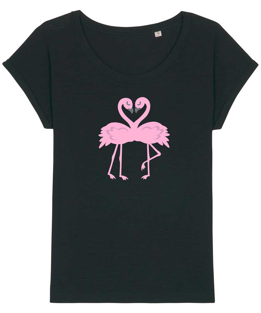 Women's Slub Organic Cotton Flamingo Heart T-shirt