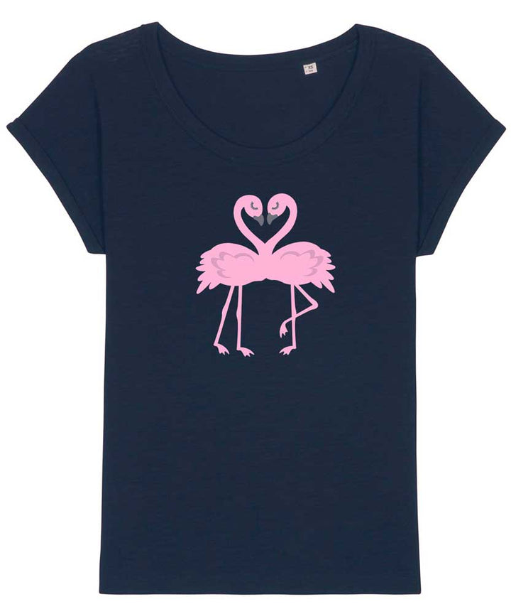 Women's Slub Organic Cotton Flamingo Heart T-shirt