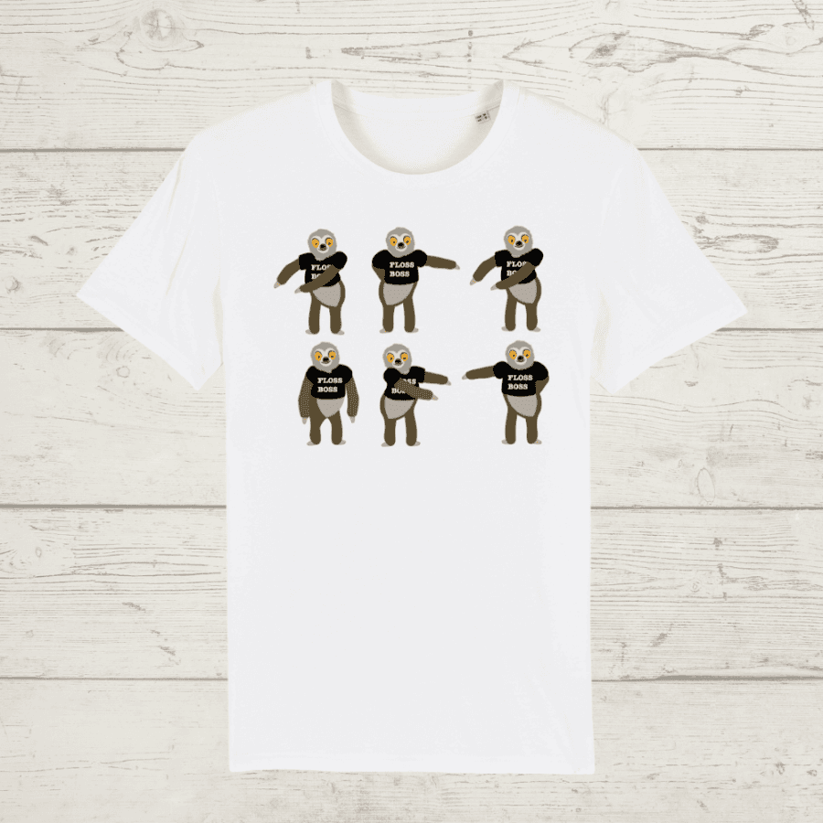 Kid’s classic fit sloth floss boss t-shirt - white / xs /