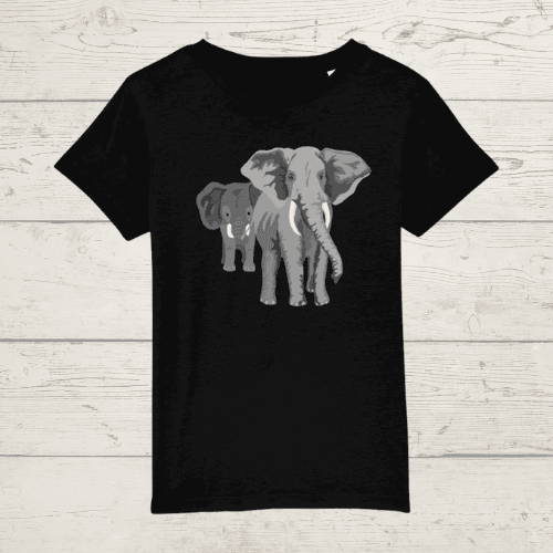 Kid’s mum and baby elephant t-shirt - black / xs / 3-4 -