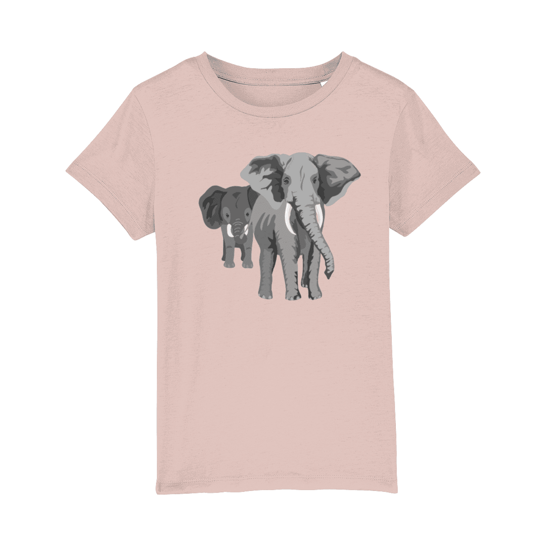 Kid's Mum and Baby Elephant T-shirt-Clothing-Cream Heather Pink-My T-shirt Wardrobe