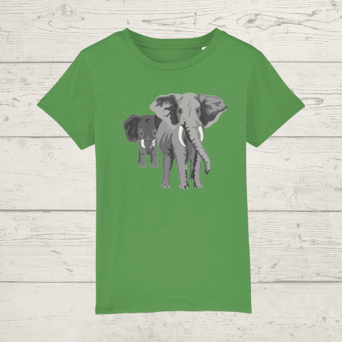 Kid’s mum and baby elephant t-shirt - fresh green / xs / 3-4