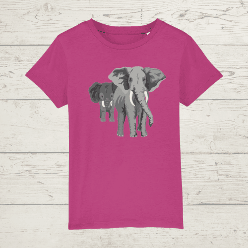 Kid’s mum and baby elephant t-shirt - raspberry / xs / 3-4 -