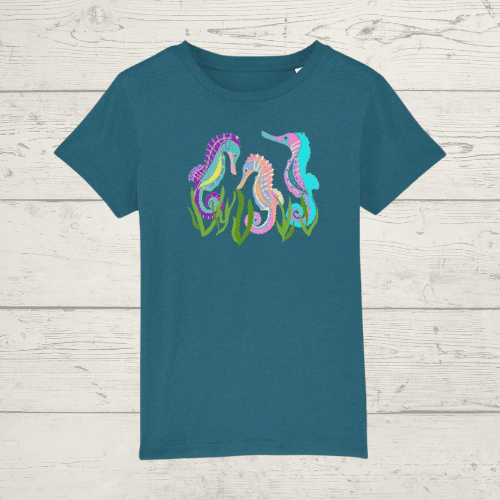 Kid’s seahorses t-shirt - ocean depth / xs / 3-4 - kid’s