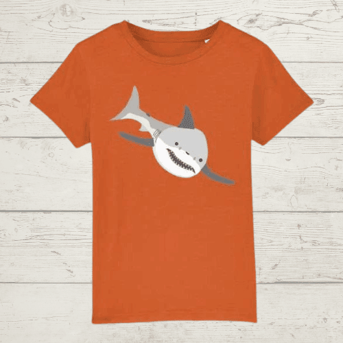Kid’s shark t-shirt - bright orange / 3-4 - kid’s t-shirt