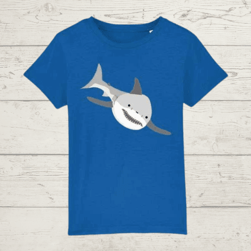 Kid’s shark t-shirt - marjorelle blue / 3-4 - kid’s t-shirt