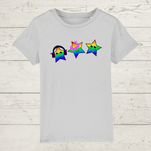 Kid’s three wise rainbow stars t-shirt - heather grey / xs /