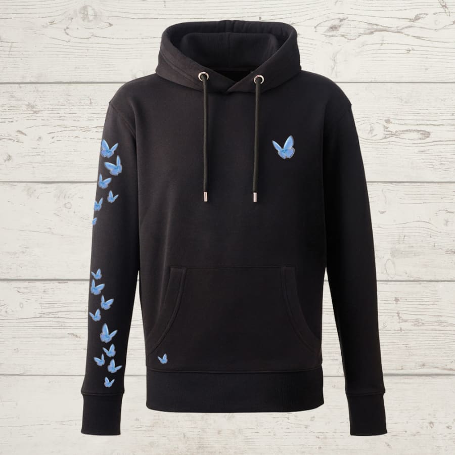 Super luxe hand printed butterfly hoody - black / small /