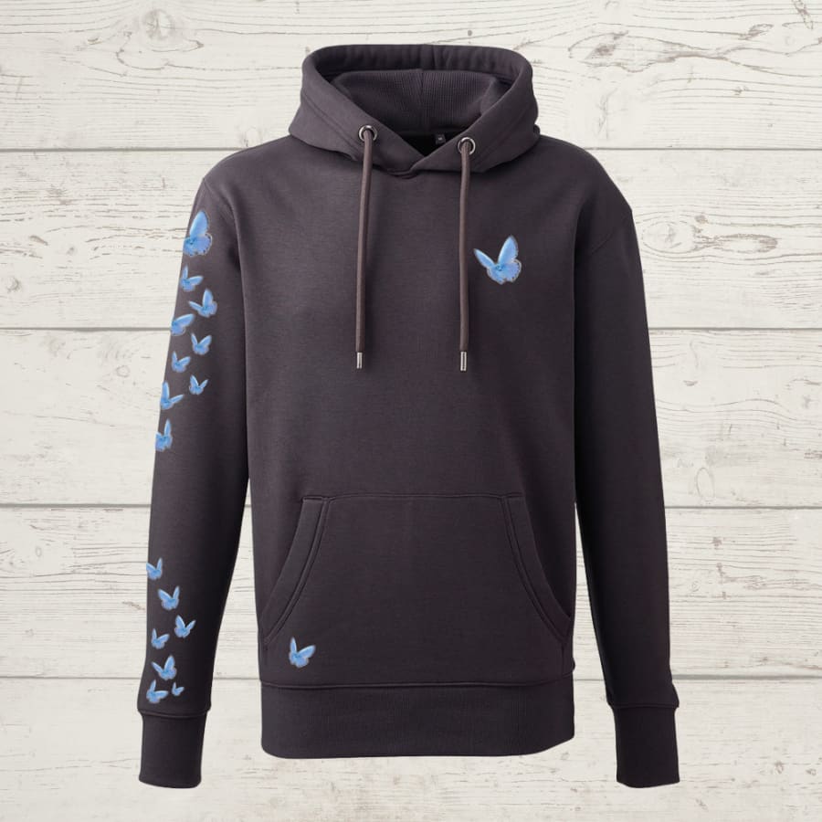 Super luxe hand printed butterfly hoody - charcoal / x-small