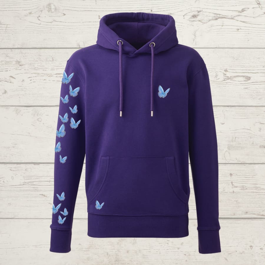 Super luxe hand printed butterfly hoody - purple / small /