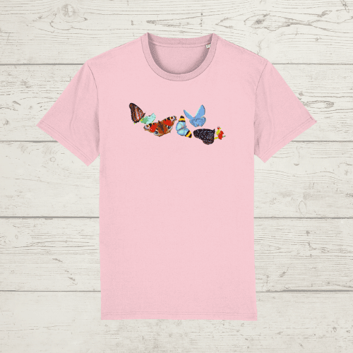 Unisex butterflies t-shirt - cotton pink / x-small - unisex