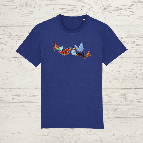 Unisex butterflies t-shirt - navy / xx-small - unisex