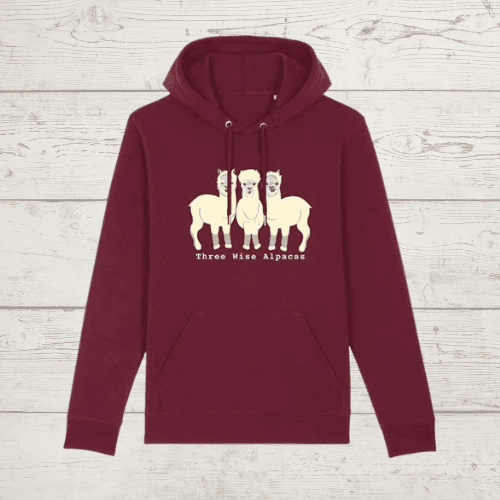 Unisex three wise alpacas hoody - burgundy / x-small -