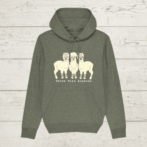 Unisex three wise alpacas hoody - mid heather khaki /