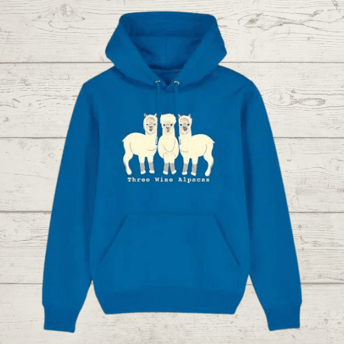 Unisex three wise alpacas hoody - royal blue / x-small -