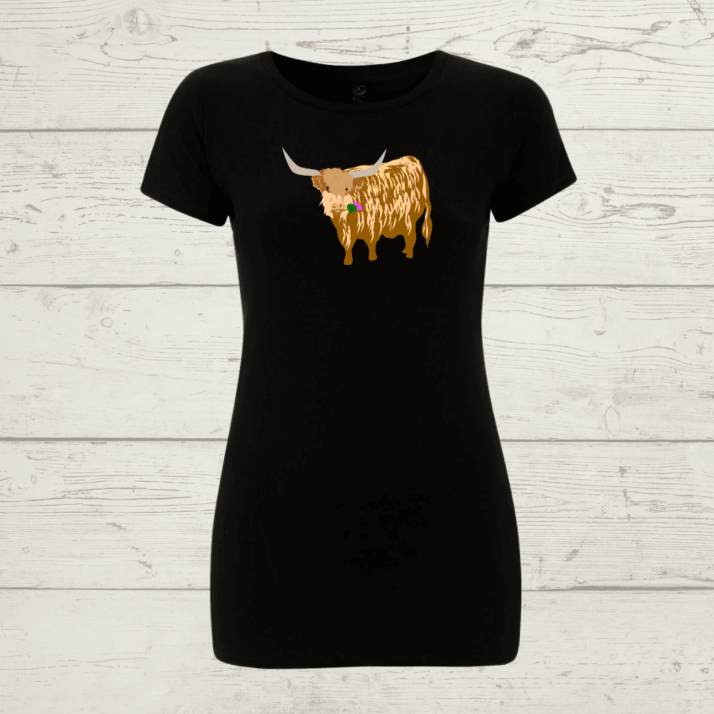 Women’s earthpositive® slim fit highland cow t-shirt - black