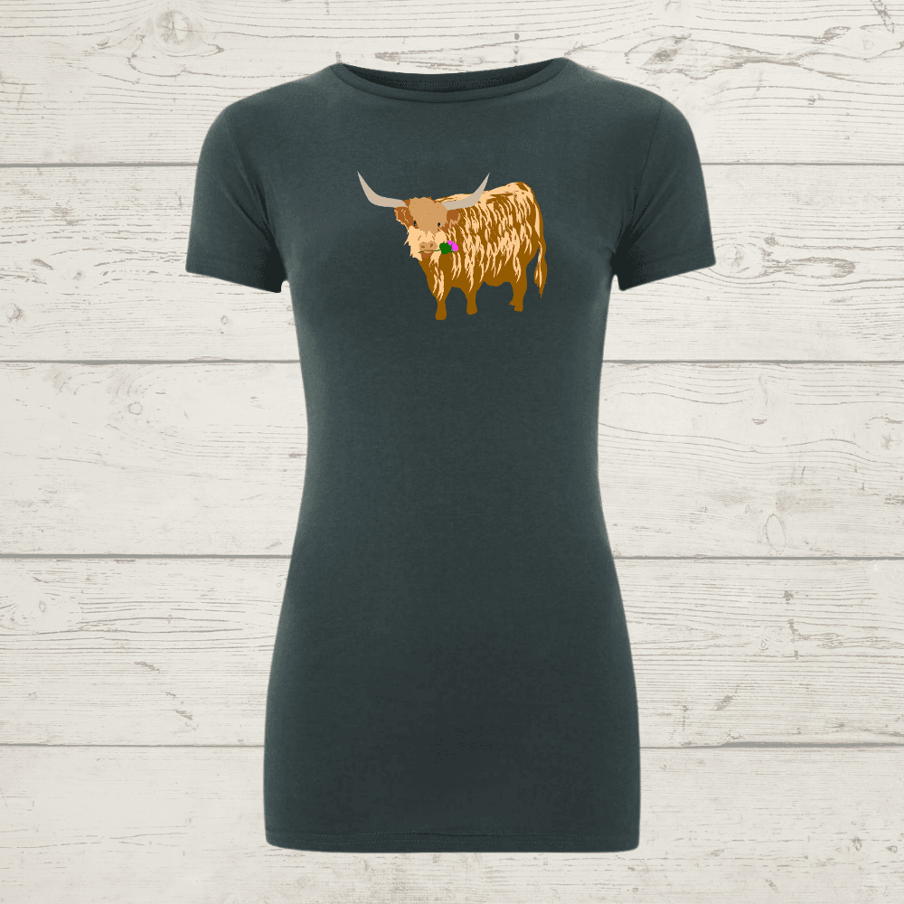 Women’s earthpositive® slim fit highland cow t-shirt - dark