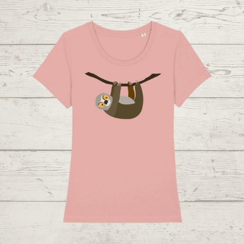 Women’s hanging around sloth t-shirt - canyon pink / x-small