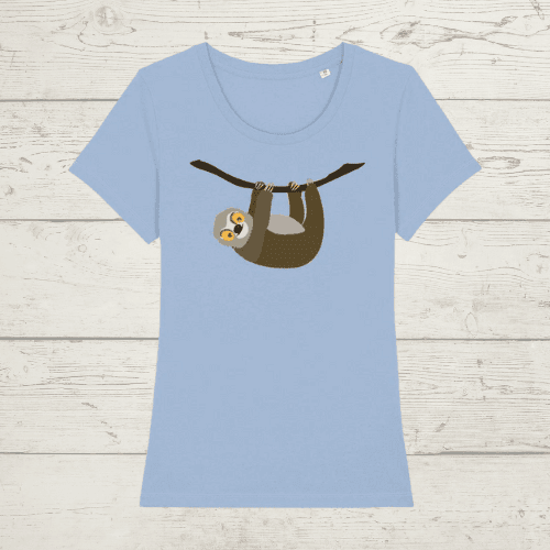 Women’s hanging around sloth t-shirt - sky blue / x-small