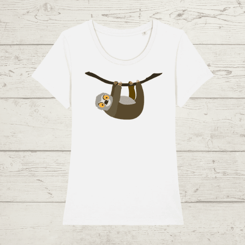 Women’s hanging around sloth t-shirt - white / x-small (uk