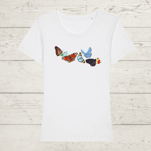 Women’s round neck butterflies t-shirt - lava grey / small