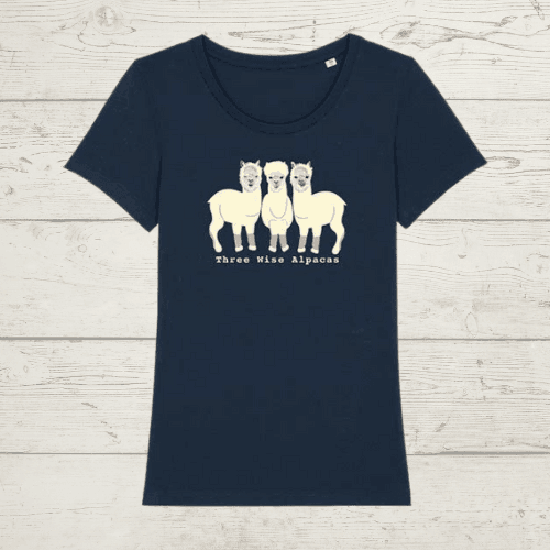 Women’s three wise alpacas t-shirt - french navy / x-small